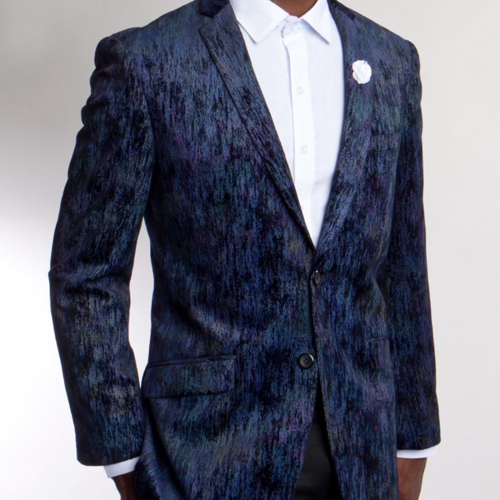 Solid Blue Textured Multi Tone Pattern Mens Suit … - image 2